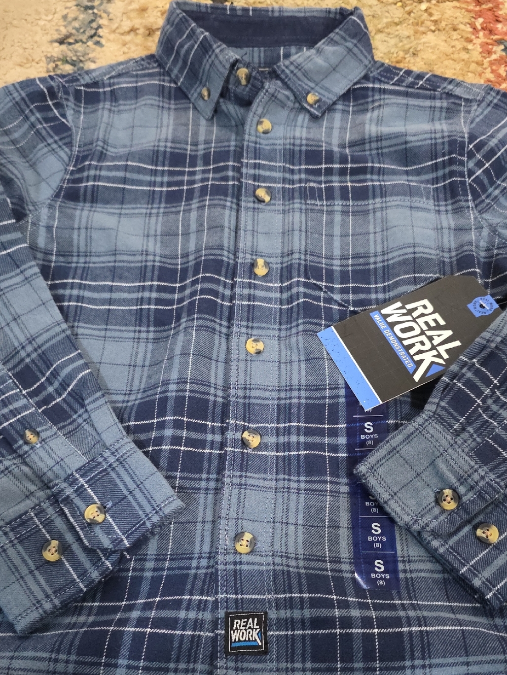 Boys' Blue Plaid Button-Up Shirt - Small